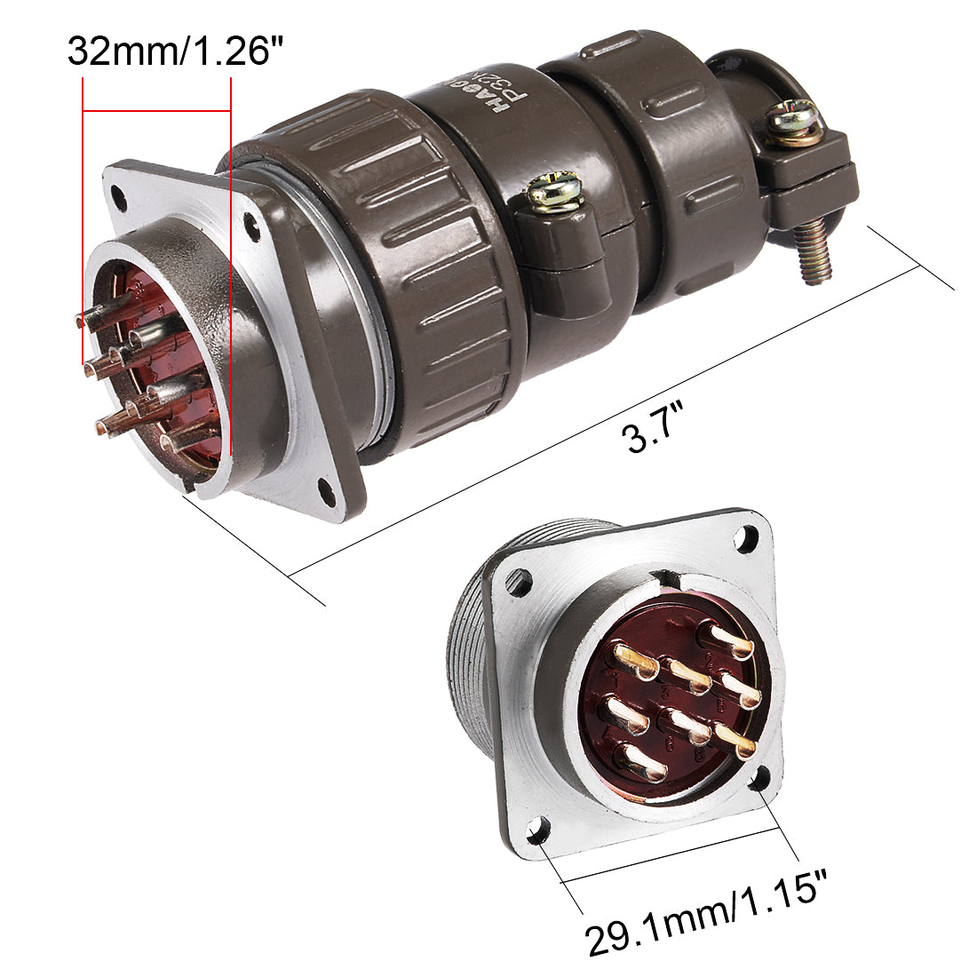 uxcell Uxcell Aviation Connector, 32mm 8P 50A 175V P32-8  Waterproof Male Wire Panel Power Chassis Metal Fittings Connector Aviation Silver Tone