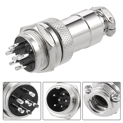 Harfington Uxcell 16mm 6P 4A 125V GX16-6 Waterproof Male Wire Panel Power Chassis Metal Fittings Connector Aviation Silver Tone 5pcs