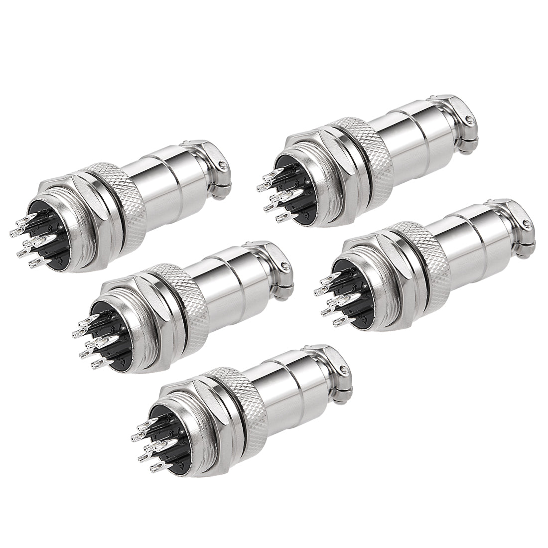 uxcell Uxcell 16mm 6P 4A 125V GX16-6 Waterproof Male Wire Panel Power Chassis Metal Fittings Connector Aviation Silver Tone 5pcs