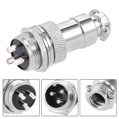 Harfington Uxcell 16mm 3P 7A 125V GX16-3 Waterproof Male Wire Panel Power Chassis Metal Fittings Connector Aviation Silver Tone 5Pcs