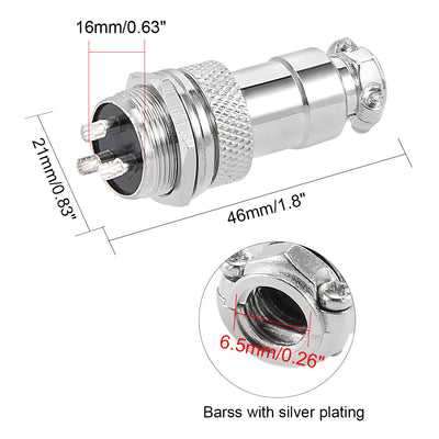 Harfington Uxcell 16mm 3P 7A 125V GX16-3 Waterproof Male Wire Panel Power Chassis Metal Fittings Connector Aviation Silver Tone 5Pcs