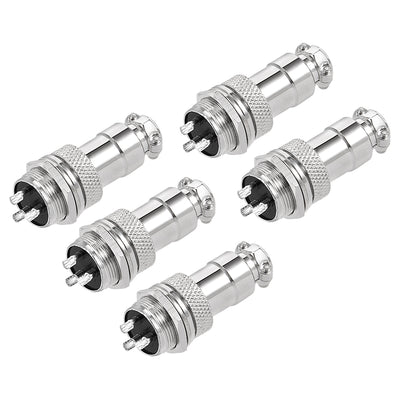 Harfington Uxcell 16mm 3P 7A 125V GX16-3 Waterproof Male Wire Panel Power Chassis Metal Fittings Connector Aviation Silver Tone 5Pcs