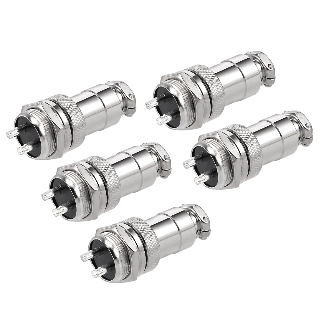 uxcell Uxcell 5pcs Aviation Connector, 16mm 2P 7A 125V GX16-2 Waterproof Male Wire Panel Power Chassis Metal Fittings Connector Aviation Silver Tone