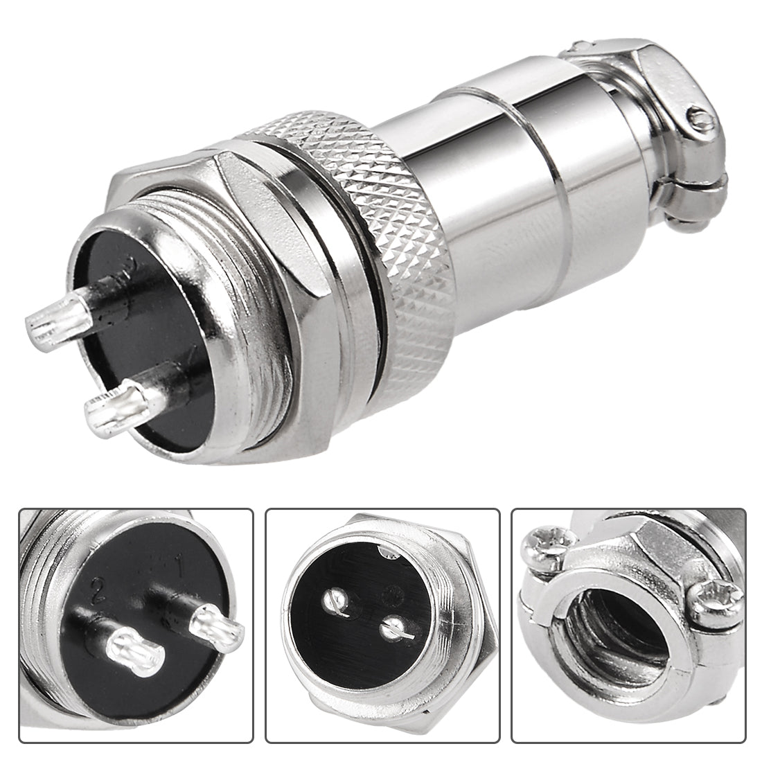 uxcell Uxcell 2pcs Aviation Connector 16mm 2P 7A 125V GX16-2 Waterproof Male Wire Panel Power Chassis Metal Fittings Connector Aviation Silver Tone