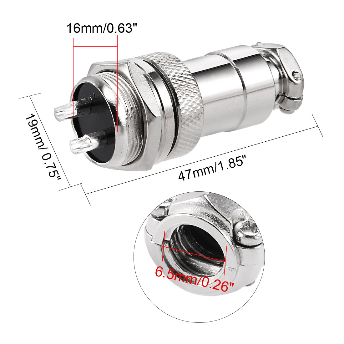 uxcell Uxcell 2pcs Aviation Connector 16mm 2P 7A 125V GX16-2 Waterproof Male Wire Panel Power Chassis Metal Fittings Connector Aviation Silver Tone