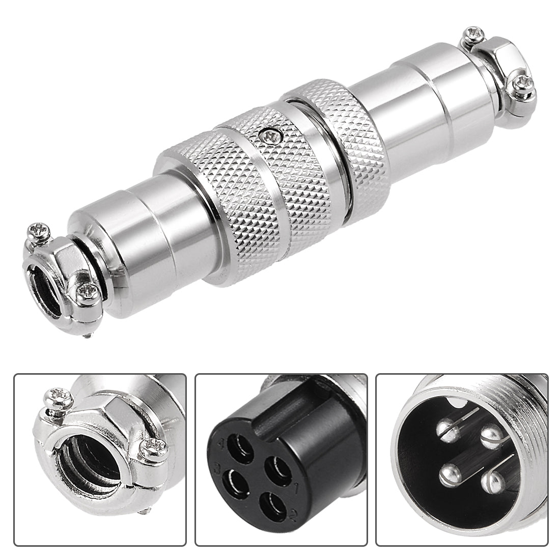 uxcell Uxcell Aviation Connector, 20mm 4P 10A 250V GX20-4 Waterproof Male Wire Panel Power Chassis Metal Fittings Connector Aviation Silver Tone