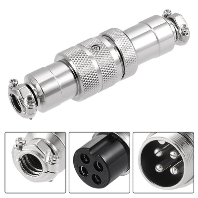 Harfington Uxcell Aviation Connector, 20mm 4P 10A 250V GX20-4 Waterproof Male Wire Panel Power Chassis Metal Fittings Connector Aviation Silver Tone