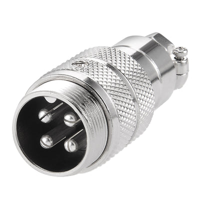 Harfington Uxcell Aviation Connector, 20mm 4P 10A 250V GX20-4 Waterproof Male Wire Panel Power Chassis Metal Fittings Connector Aviation Silver Tone