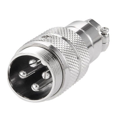 Harfington Uxcell Aviation Connector, 16mm 4Terminals 5A 125V GX16-4 Waterproof Male Wire Panel Power Chassis Metal Fittings Connector Aviation Silver Tone