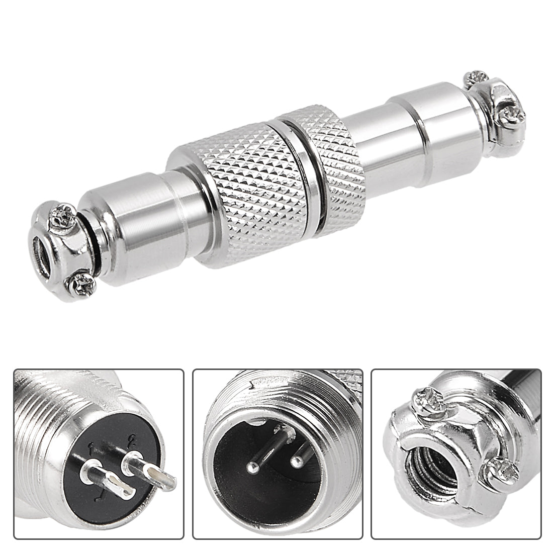 uxcell Uxcell Aviation Connector, 12mm 2Terminals 7A 125V GX12-2 Waterproof Female/Male Wire Panel Power Chassis Metal Fittings Connector Aviation Silver Tone