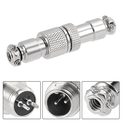 Harfington Uxcell Aviation Connector, 12mm 2Terminals 7A 125V GX12-2 Waterproof Female/Male Wire Panel Power Chassis Metal Fittings Connector Aviation Silver Tone