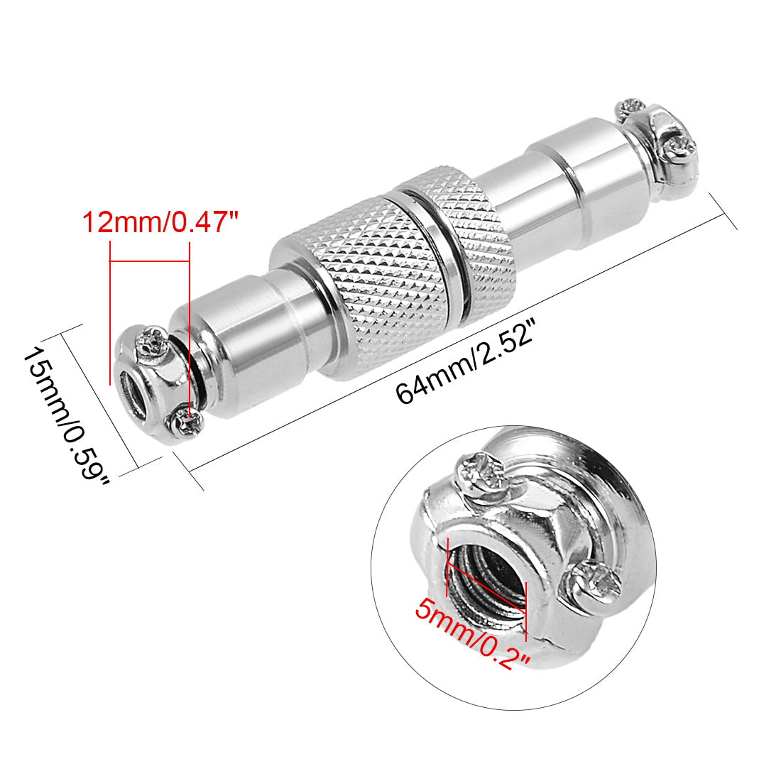 uxcell Uxcell Aviation Connector, 12mm 2Terminals 7A 125V GX12-2 Waterproof Female/Male Wire Panel Power Chassis Metal Fittings Connector Aviation Silver Tone