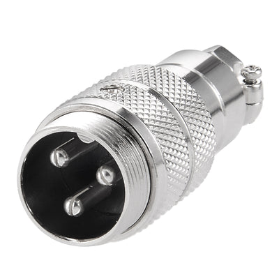 Harfington Uxcell Aviation Connector, 16mm 3Terminals 7A 125V GX16-3 Waterproof Male Wire Panel Power Chassis Metal Fittings Connector Aviation Silver Tone