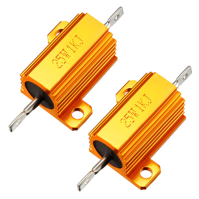 Harfington Uxcell 25W 1k Ohm 5% Aluminum Housing Resistor Screw  Chassis Mounted Aluminum Case Wirewound Resistor Load Resistors Gold Tone 2 pcs