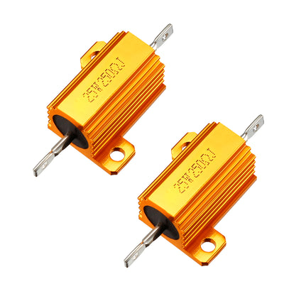 Harfington Uxcell 25W 250 Ohm 5% Aluminum Housing Resistor Screw  Chassis Mounted Aluminum Case Wirewound Resistor Load Resistors Gold Tone 2 pcs