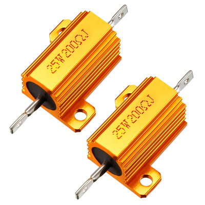 Harfington Uxcell 25W 200 Ohm 5% Aluminum Housing Resistor Screw  Chassis Mounted Aluminum Case Wirewound Resistor Load Resistors Gold Tone 2 pcs