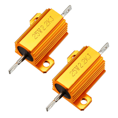 Harfington Uxcell 25W 2.2k Ohm 5% Aluminum Housing Resistor Screw  Chassis Mounted Aluminum Case Wirewound Resistor Load Resistors Gold Tone 2 pcs