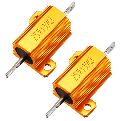 Harfington Uxcell 25W 100k Ohm 5% Aluminum Housing Resistor Screw  Chassis Mounted Aluminum Case Wirewound Resistor Load Resistors Gold Tone 2 pcs