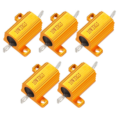 Harfington Uxcell 5 Pcs Aluminum Case Resistor 10W 33 Ohm Wirewound for LED Converter with Rod Post 10W33RJ