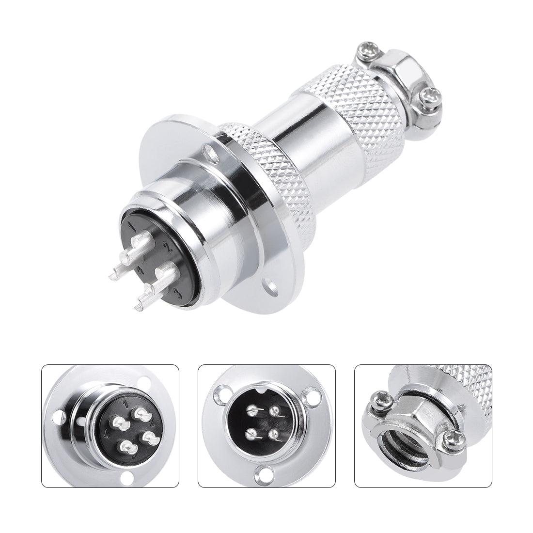 uxcell Uxcell Aviation Connector, 19mm 4P 10A 400V GX20 Waterproof Male Wire Panel Power Chassis Metal Fittings Connector Aviation Silver Tone