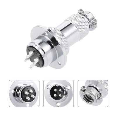 Harfington Uxcell Aviation Connector, 19mm 4P 10A 400V GX20 Waterproof Male Wire Panel Power Chassis Metal Fittings Connector Aviation Silver Tone