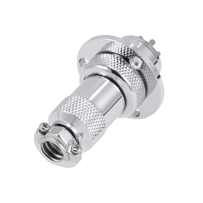 Harfington Uxcell Aviation Connector, 19mm 4P 10A 400V GX20 Waterproof Male Wire Panel Power Chassis Metal Fittings Connector Aviation Silver Tone