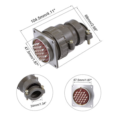 Harfington Uxcell Aviation Connector, 47.5mm 26P 10A 500V P48K6Q Waterproof Male Wire Panel Power Chassis Metal Fittings Connector Aviation Brown