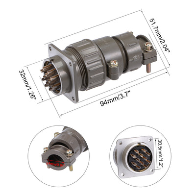 Harfington Uxcell Aviation Connector, 32mm 12P 25A 500V P32-12 Waterproof Male Wire Panel Power Chassis Metal Fittings Connector Aviation Brown