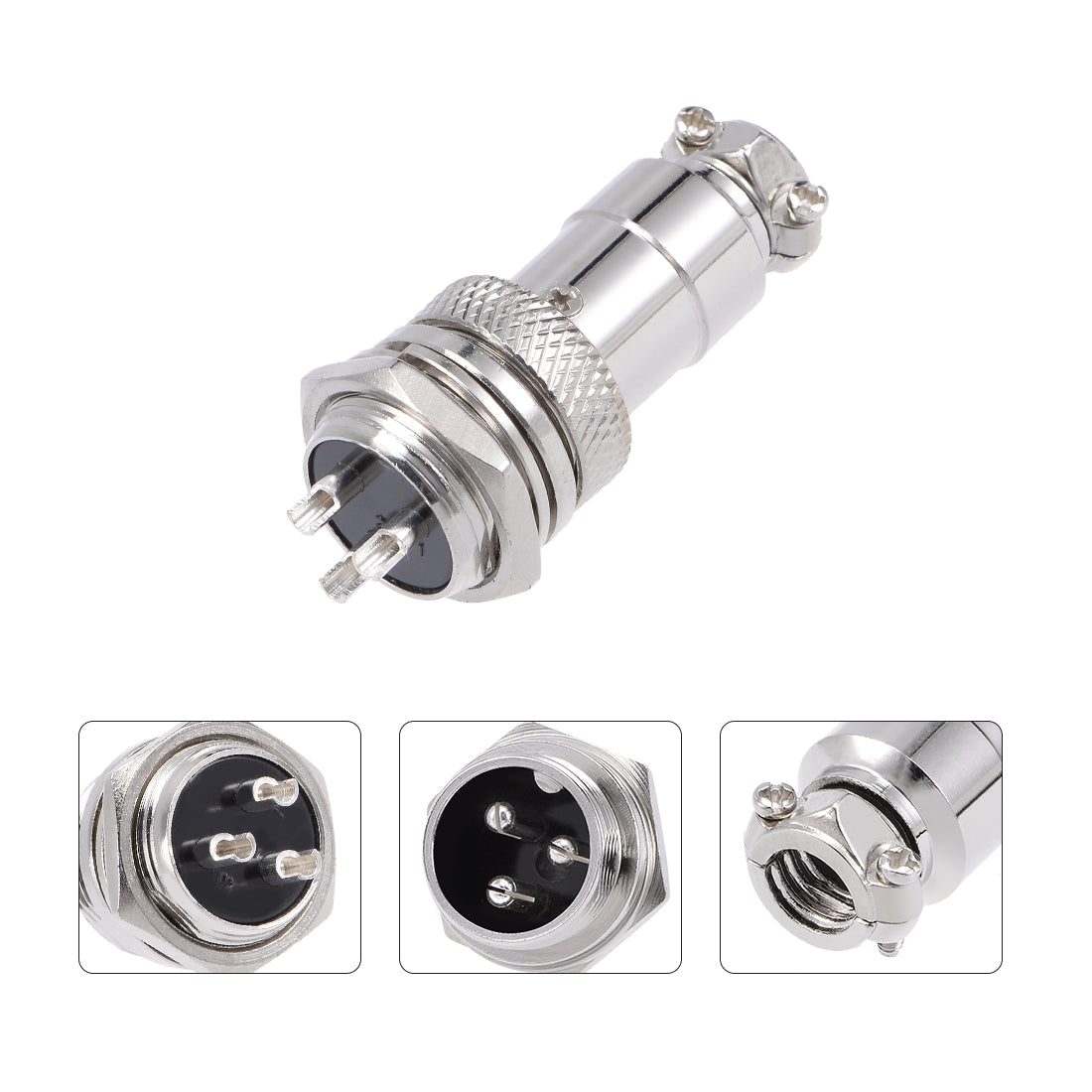 uxcell Uxcell Aviation Connector, 16mm 3P 7A 250V GX16 Waterproof Male Wire Panel Power Chassis Metal Fittings Connector Aviation Silver Tone