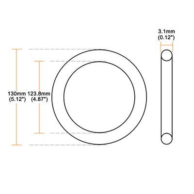 Harfington Uxcell Silicone O-Ring 130mmx123.8mmx3.1mm VMQ Seal Rings Sealing Gasket Red 1PCS