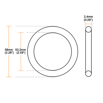 Harfington Uxcell Silicone O-Ring 58mmx53.2mmx2.4mm VMQ Seal Rings Sealing Gasket Red 10PCS