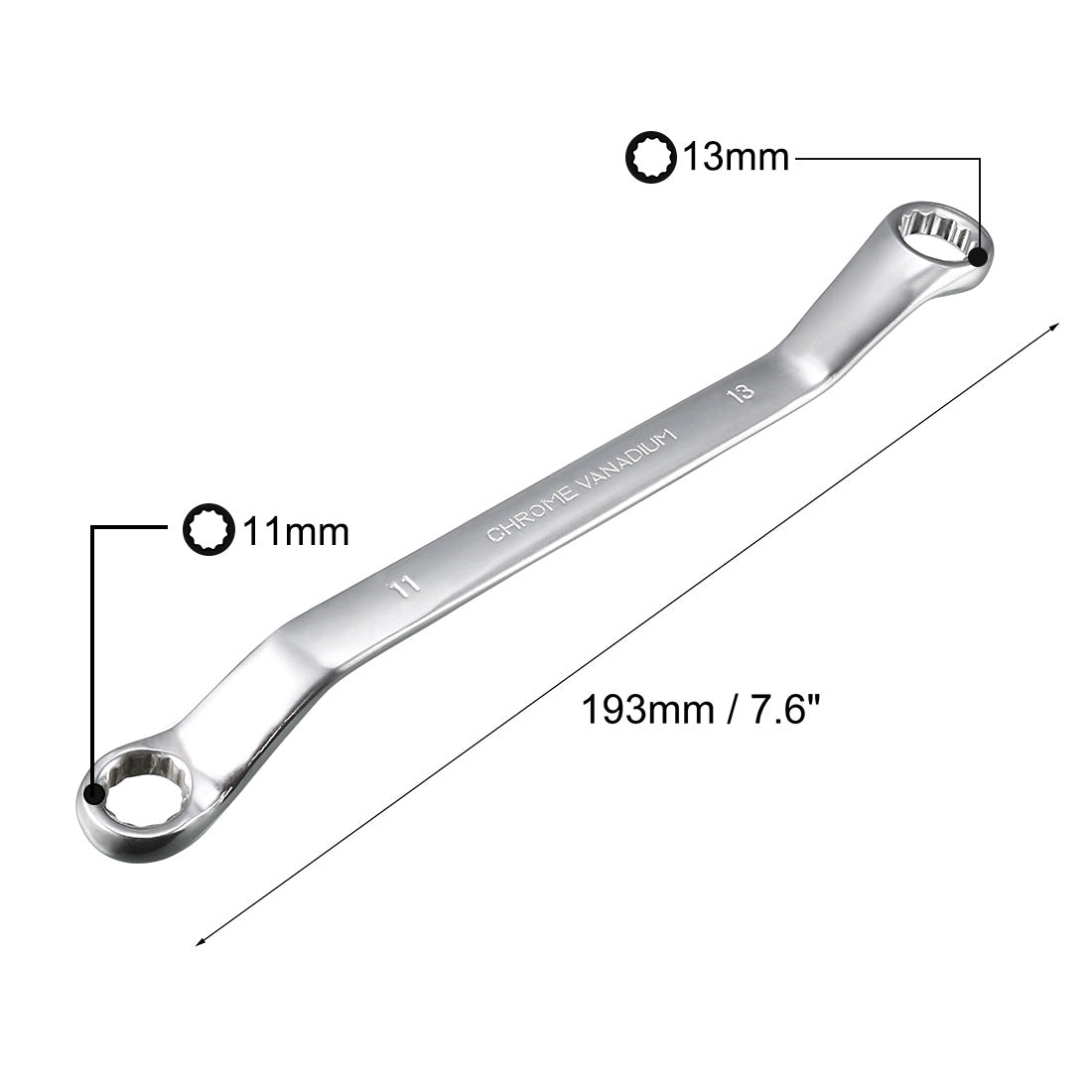 uxcell Uxcell Metric 12 Point Offset Double Box End Wrench Chrome Plated, Cr-V