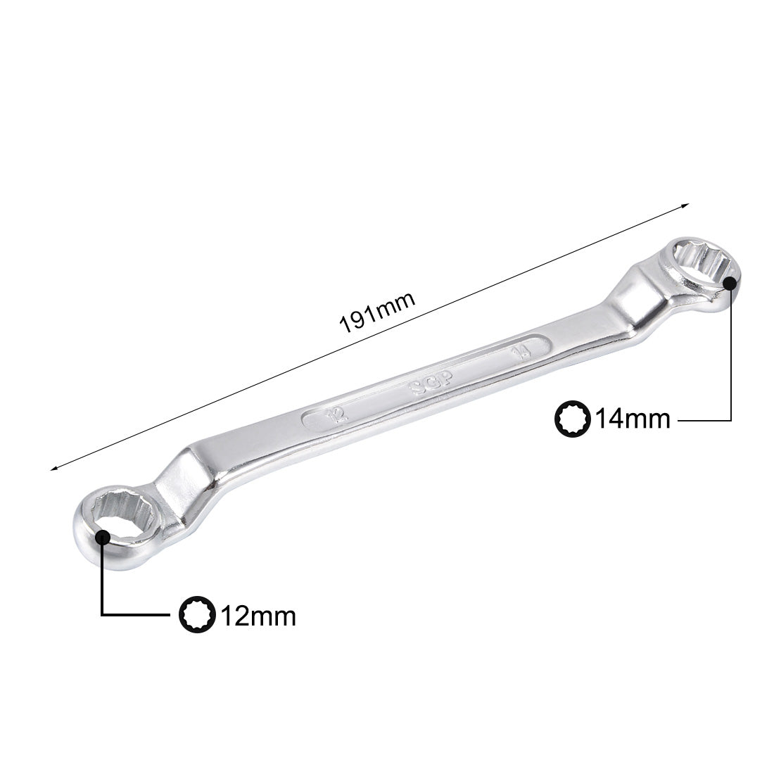 uxcell Uxcell Metric 12 Point Offset Double Box End Wrench Chrome Plated, Cr-V