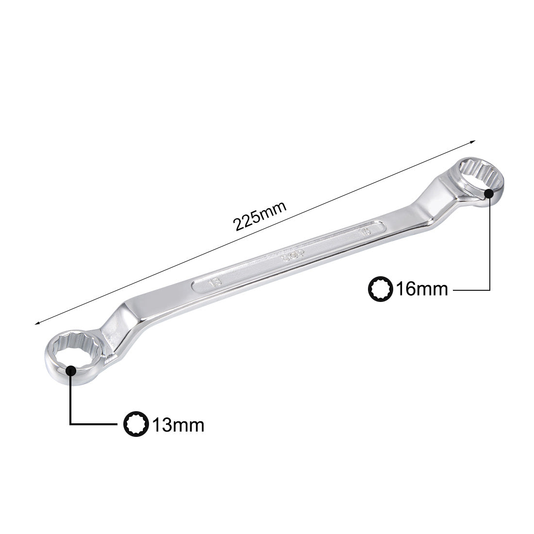 uxcell Uxcell Metric 12 Point Offset Double Box End Wrench Chrome Plated, Cr-V