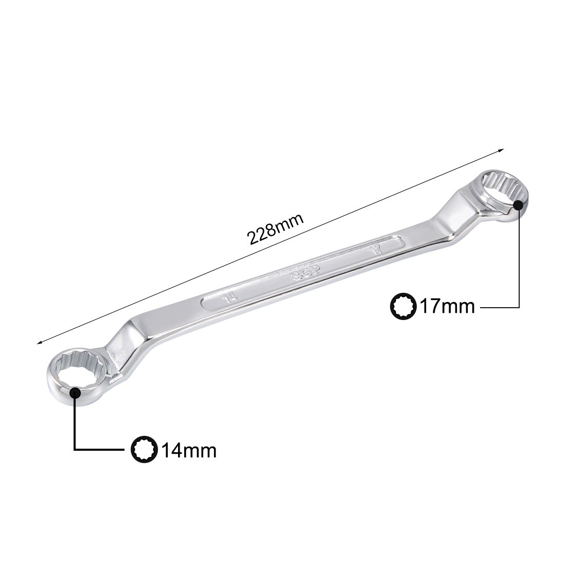 uxcell Uxcell Metric 12 Point Offset Double Box End Wrench Chrome Plated, Cr-V