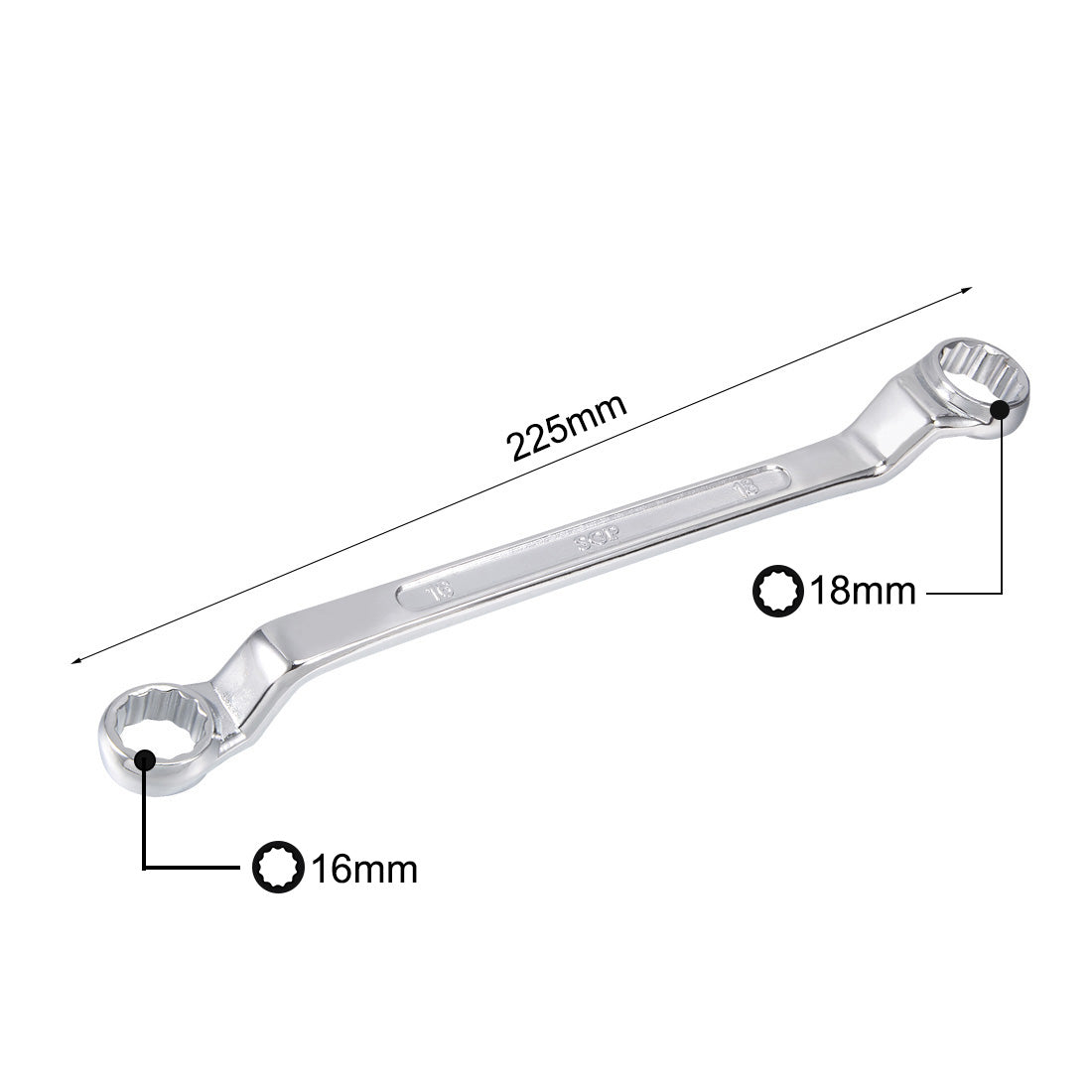 uxcell Uxcell Metric 12 Point Offset Double Box End Wrench Chrome Plated, Cr-V