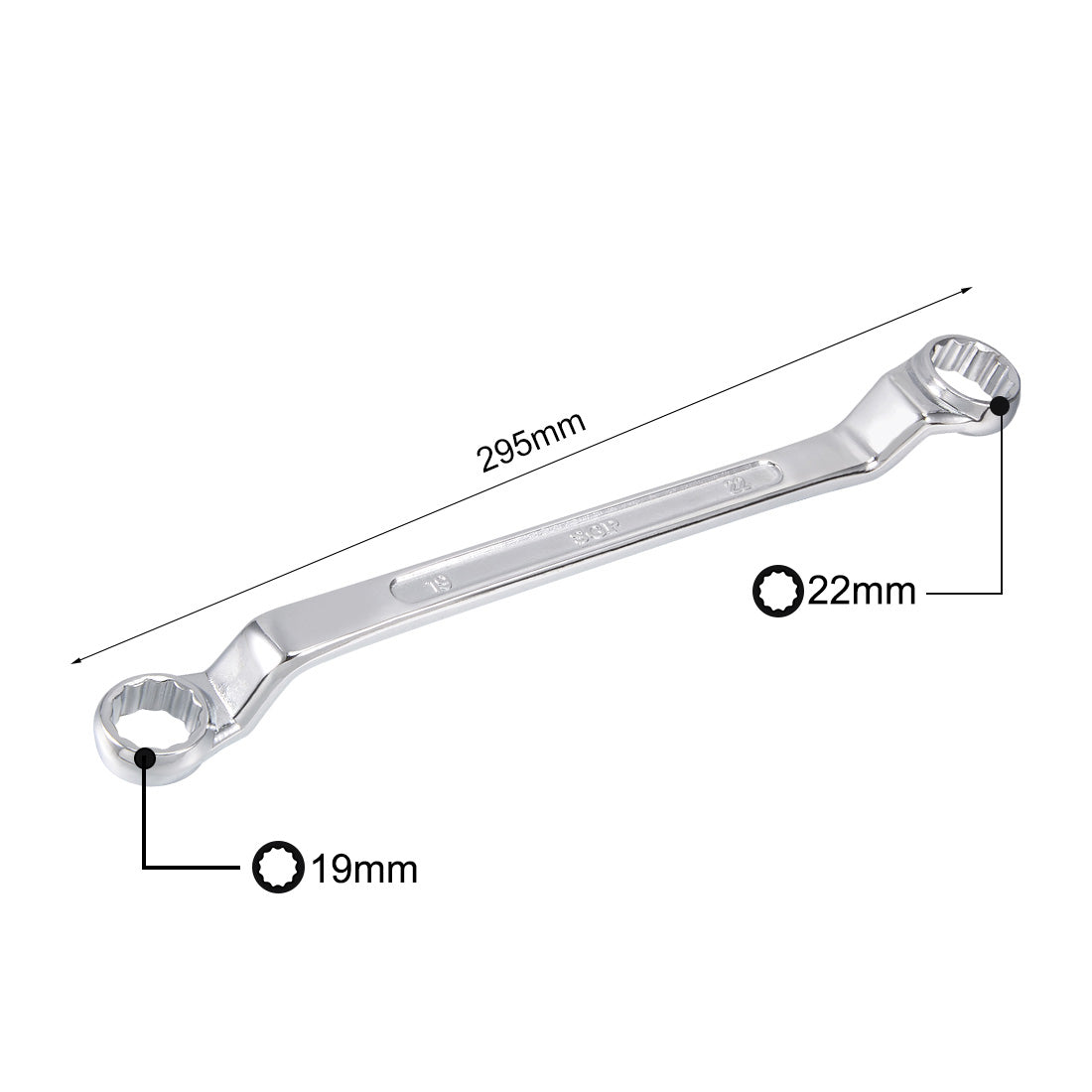 uxcell Uxcell Metric 12 Point Offset Double Box End Wrench Chrome Plated, Cr-V