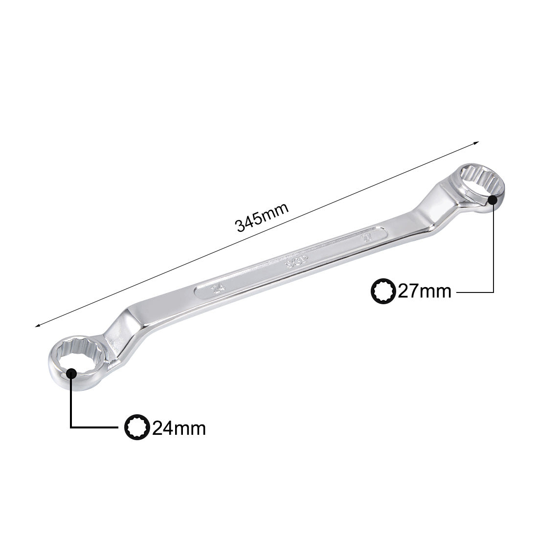 uxcell Uxcell Metric 12 Point Offset Double Box End Wrench Chrome Plated, Cr-V