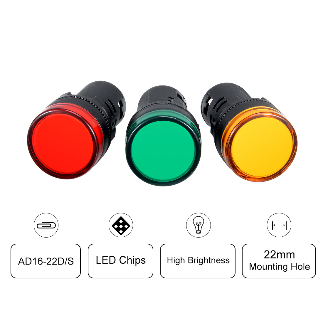 uxcell Uxcell 4Pcs AC/DC 110V Indicator Lights, Red+Green+Yellow LED, Flush Panel Mount 7/8" 22mm