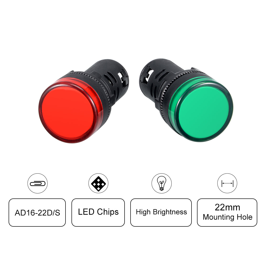 uxcell Uxcell 2Pcs AC 380V Indicator Lights, Red+Green LED, Flush Panel Mount 7/8" 22mm