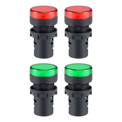 Harfington Uxcell 4Pcs AC 380V Indicator Lights, Red+Green LED, Flush Panel Mount 7/8" 22mm