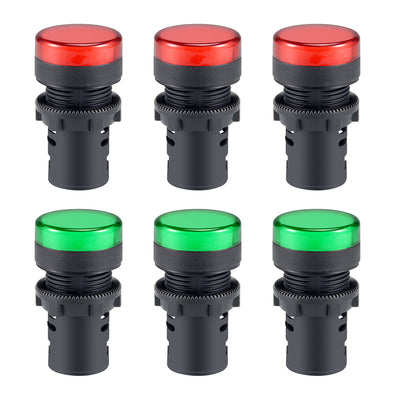 Harfington Uxcell 6Pcs AC/DC 12V Indicator Lights, Red+Green LED, Flush Panel Mount 7/8" 22mm