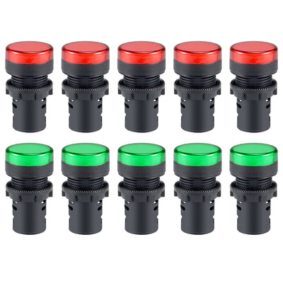 Harfington Uxcell 10Pcs AC/DC 110V Indicator Lights, Red+Green LED, Flush Panel Mount 7/8" 22mm