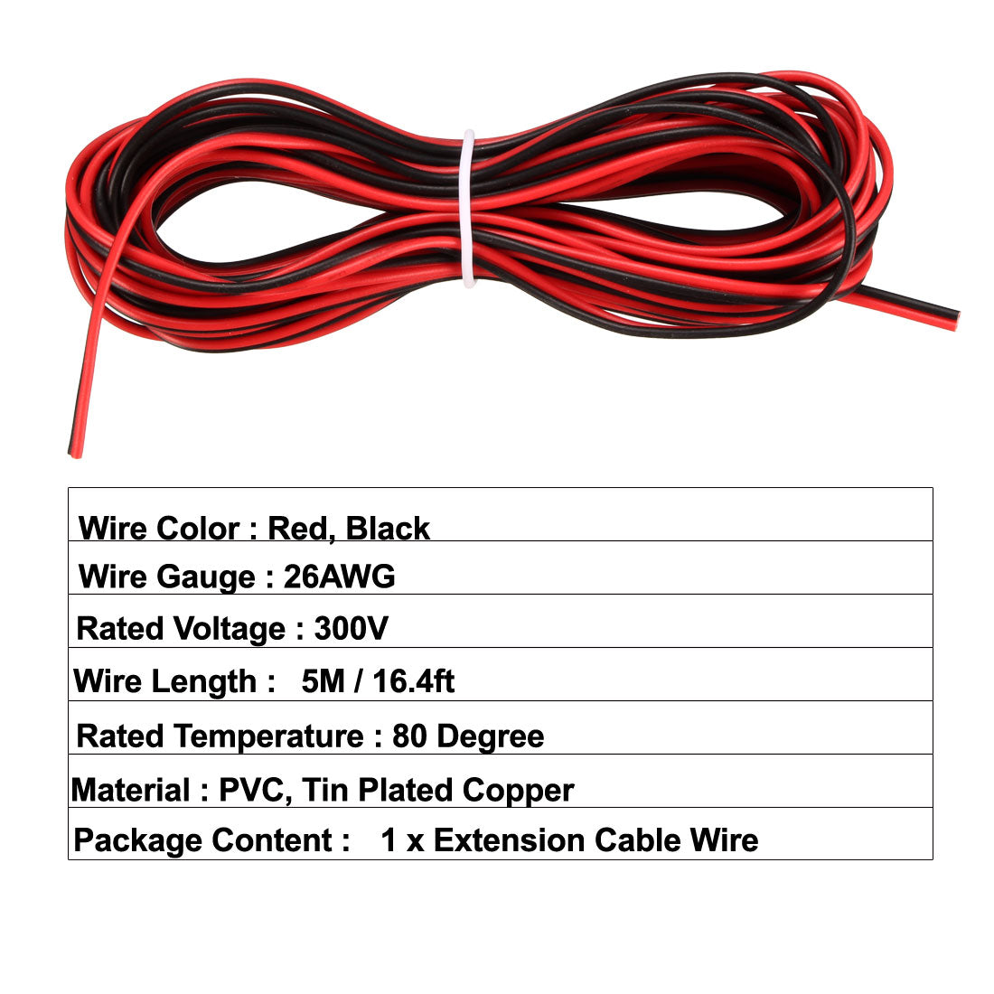 uxcell Uxcell Red Black Wire 2pin Extension Cable Cord 26 AWG Parallel Wire Tin Plated Copper 5M Length for LED Strip Light