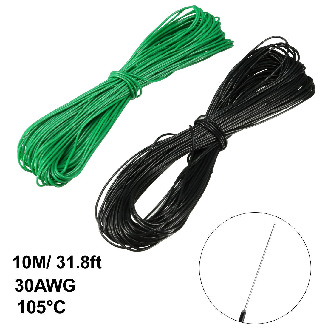 uxcell Uxcell 2Pcs Wrapping Wire Tin Plated Copper Wire P/N 30 AWG 10M Length Black Green