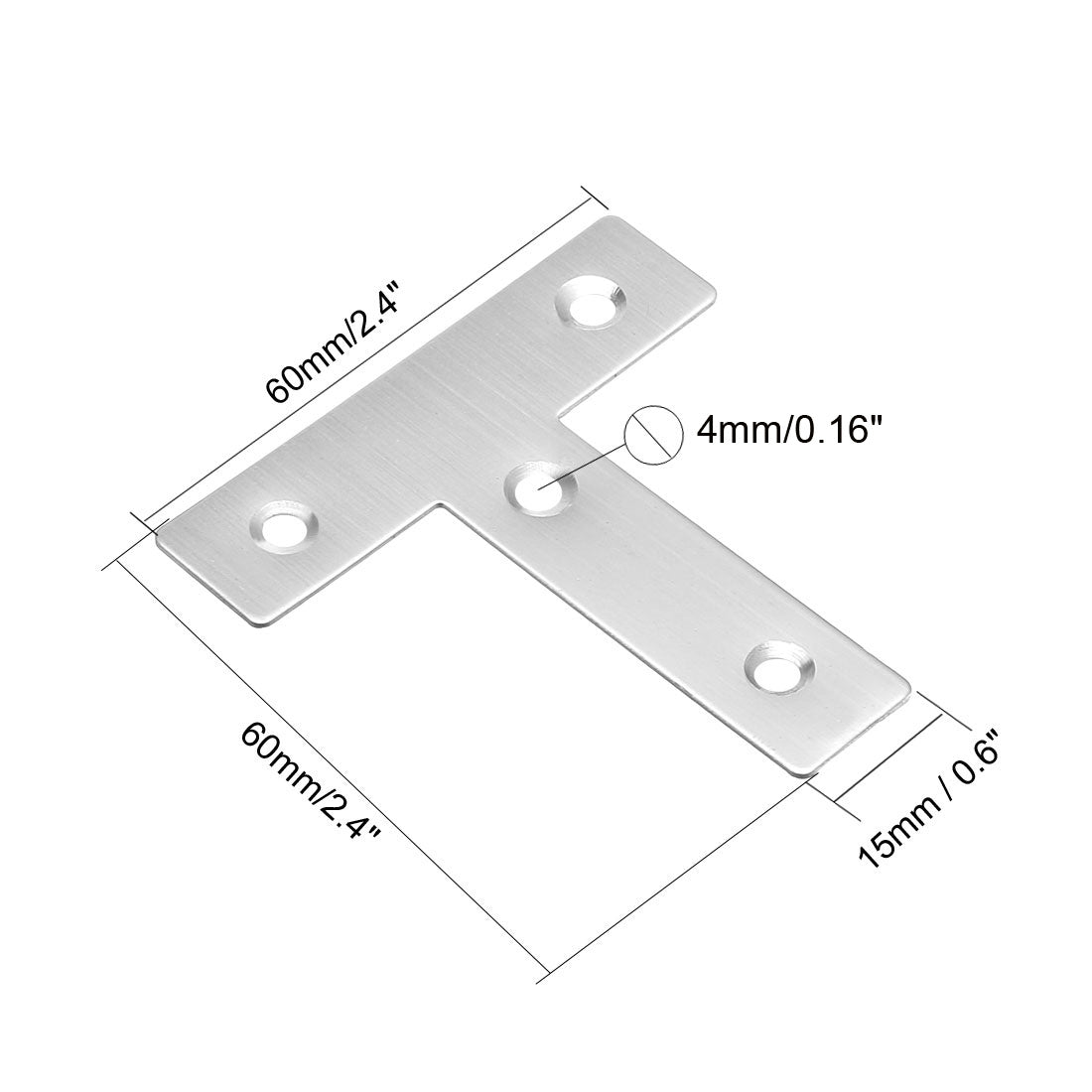 uxcell Uxcell Flat T Shape Repair Mending Plate, 60mmx60mm, Stainless steel Joining Bracket Support Brace, 5 pcs