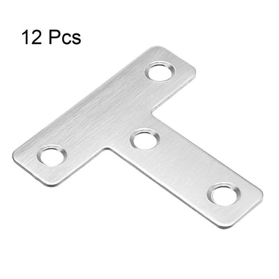 Harfington Uxcell Flat T Shape Repair Mending Plate, 50mmx50mm, Stainless steel Joining Bracket Support Brace, 12 pcs