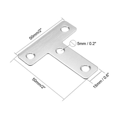 Harfington Uxcell Flat T Shape Repair Mending Plate, 50mmx50mm, Stainless steel Joining Bracket Support Brace, 12 pcs