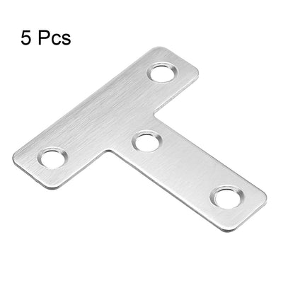 Harfington Uxcell Flat T Shape Repair Mending Plate, 50mmx50mm, Stainless steel Joining Bracket Support Brace, 5 pcs