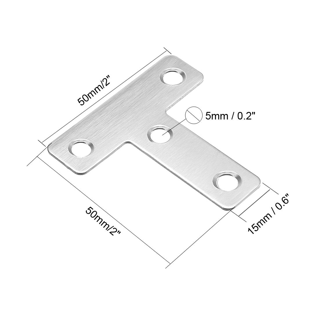 uxcell Uxcell Flat T Shape Repair Mending Plate, 50mmx50mm, Stainless steel Joining Bracket Support Brace, 5 pcs